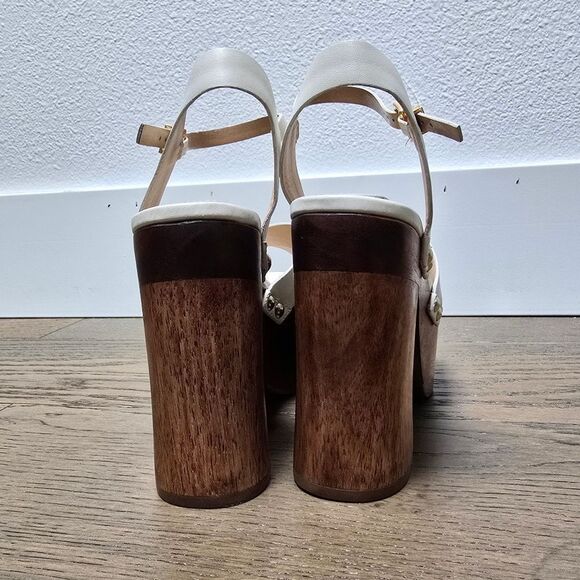 🆕️ Schutz Gaylah Leather & Wood Platform Sandals in White - Picture 11 of 13